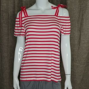 Taifun ribbon cold shoulder top red & white